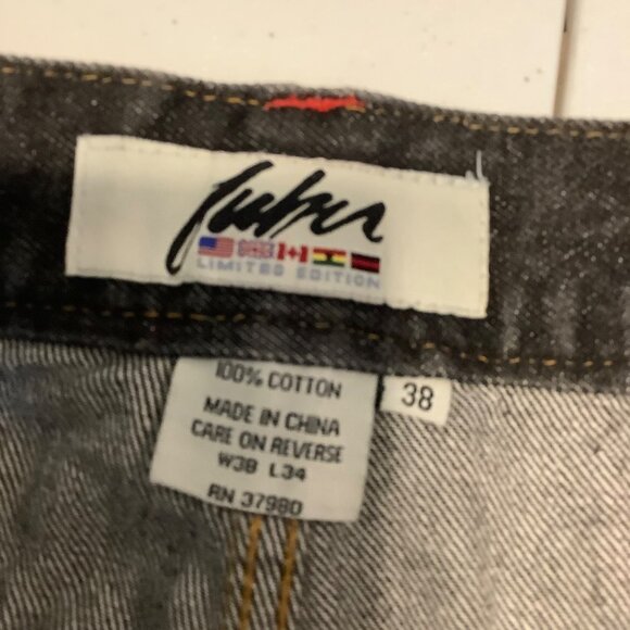 FUBU Limited Edition Men’s Jeans Black Denim Flags 38x34 Streetwear - Picture 5 of 13